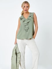Roman Green Frill Front Vest Top - Image 1 of 5