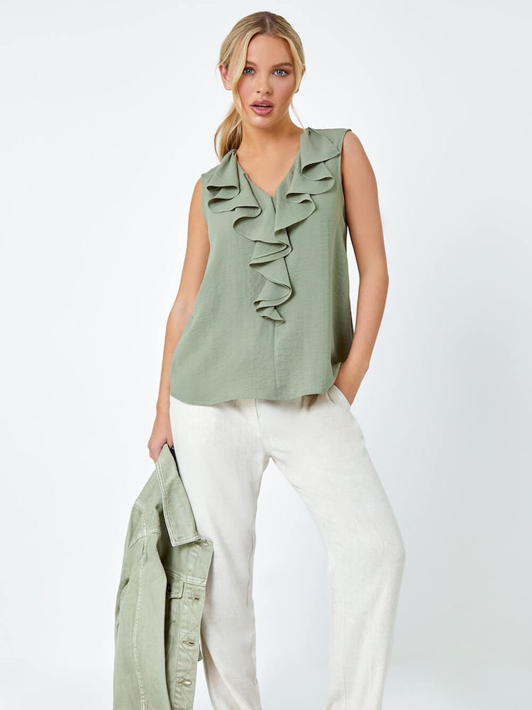 Roman Green Frill Front Vest Top - Image 1 of 5