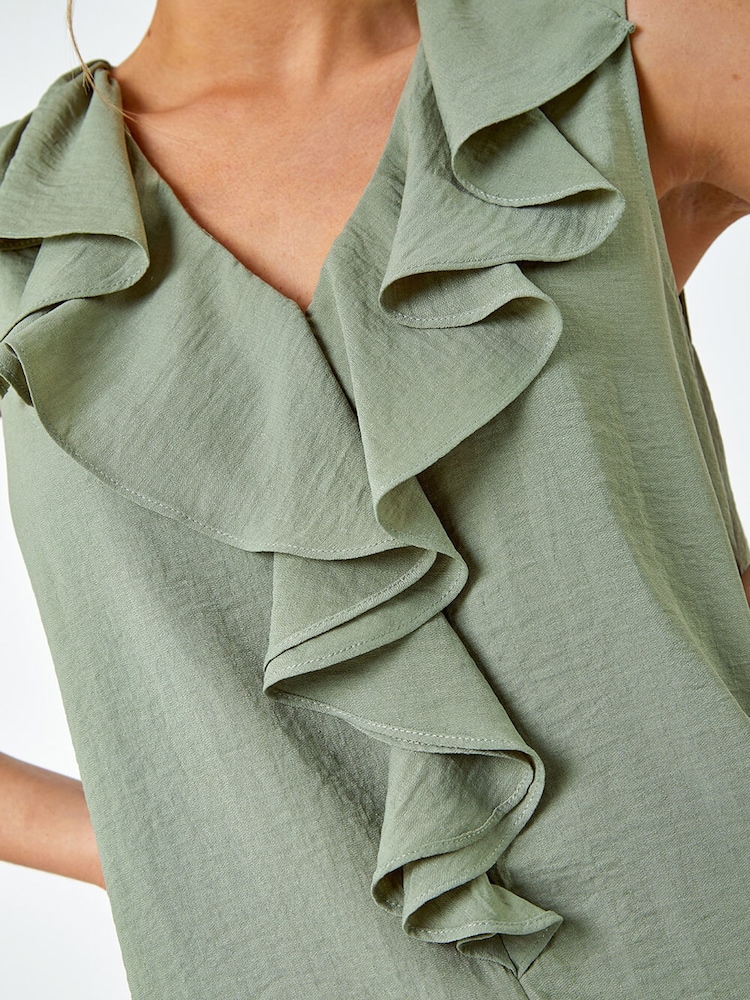 Roman Green Frill Front Vest Top - Image 5 of 5
