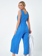Roman Blue Sleeveless Polka Dot Jumpsuit - Image 3 of 5