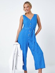 Roman Blue Sleeveless Polka Dot Jumpsuit - Image 4 of 5