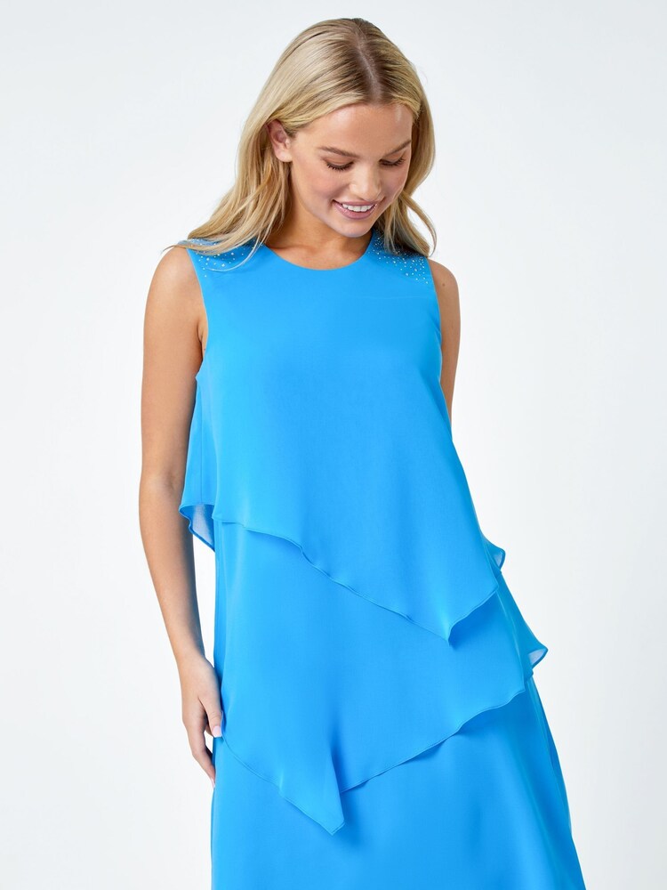 Roman Blue Chrome Petite Sparkle Detail Tiered Dress - Image 2 of 5