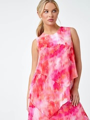 Roman Pink Abstract Tiered Chiffon Dress - Image 1 of 5