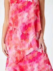 Roman Pink Abstract Tiered Chiffon Dress - Image 5 of 5