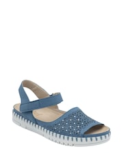 Lotus Blue Peep-Toe Flat Sandals - Image 1 of 4