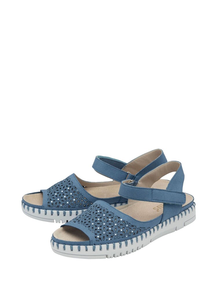 Lotus Blue Peep-Toe Flat Sandals - Image 2 of 4