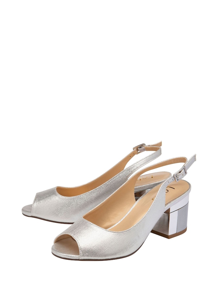 Lotus Silver Slingback Block-Heel Shoes - Image 2 of 4