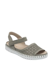 Lotus Grey Peep-Toe Flat Sandals - Image 1 of 4
