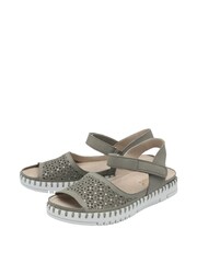 Lotus Grey Peep-Toe Flat Sandals - Image 2 of 4