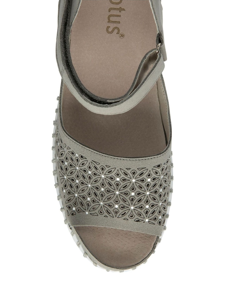 Lotus Grey Peep-Toe Flat Sandals - Image 4 of 4