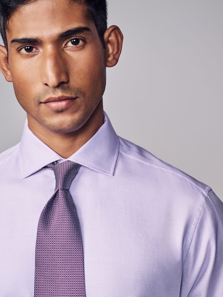 Lilac Purple Slim Fit Signature Single Cuff Texture Pima Cotton Shirt With Cutaway Collar - Image 2 of 3