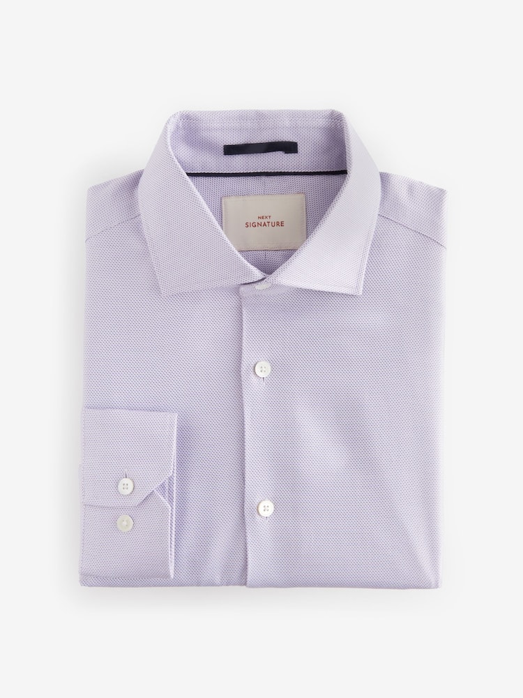 Lilac Purple Slim Fit Signature Single Cuff Texture Pima Cotton Shirt With Cutaway Collar - Image 3 of 3