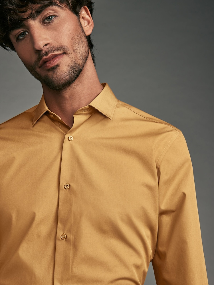 Yellow Gold Slim Fit Easy Care Single Cuff Shirt - Image 4 of 8
