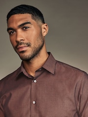 Chocolate Brown Slim Fit Trimmed Easy Care Single Cuff Oxford Shirt - Image 1 of 9