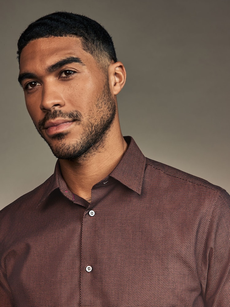 Chocolate Brown Slim Fit Trimmed Easy Care Single Cuff Oxford Shirt - Image 1 of 9