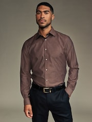 Chocolate Brown Slim Fit Trimmed Easy Care Single Cuff Oxford Shirt - Image 2 of 9