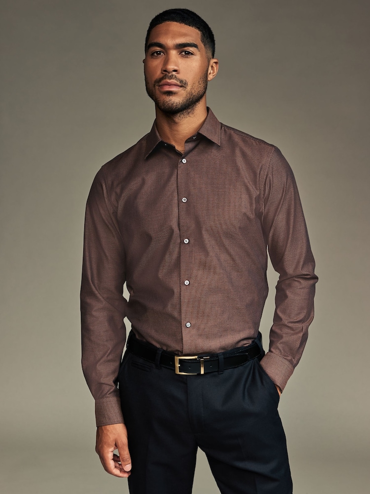 Chocolate Brown Slim Fit Trimmed Easy Care Single Cuff Oxford Shirt - Image 2 of 9