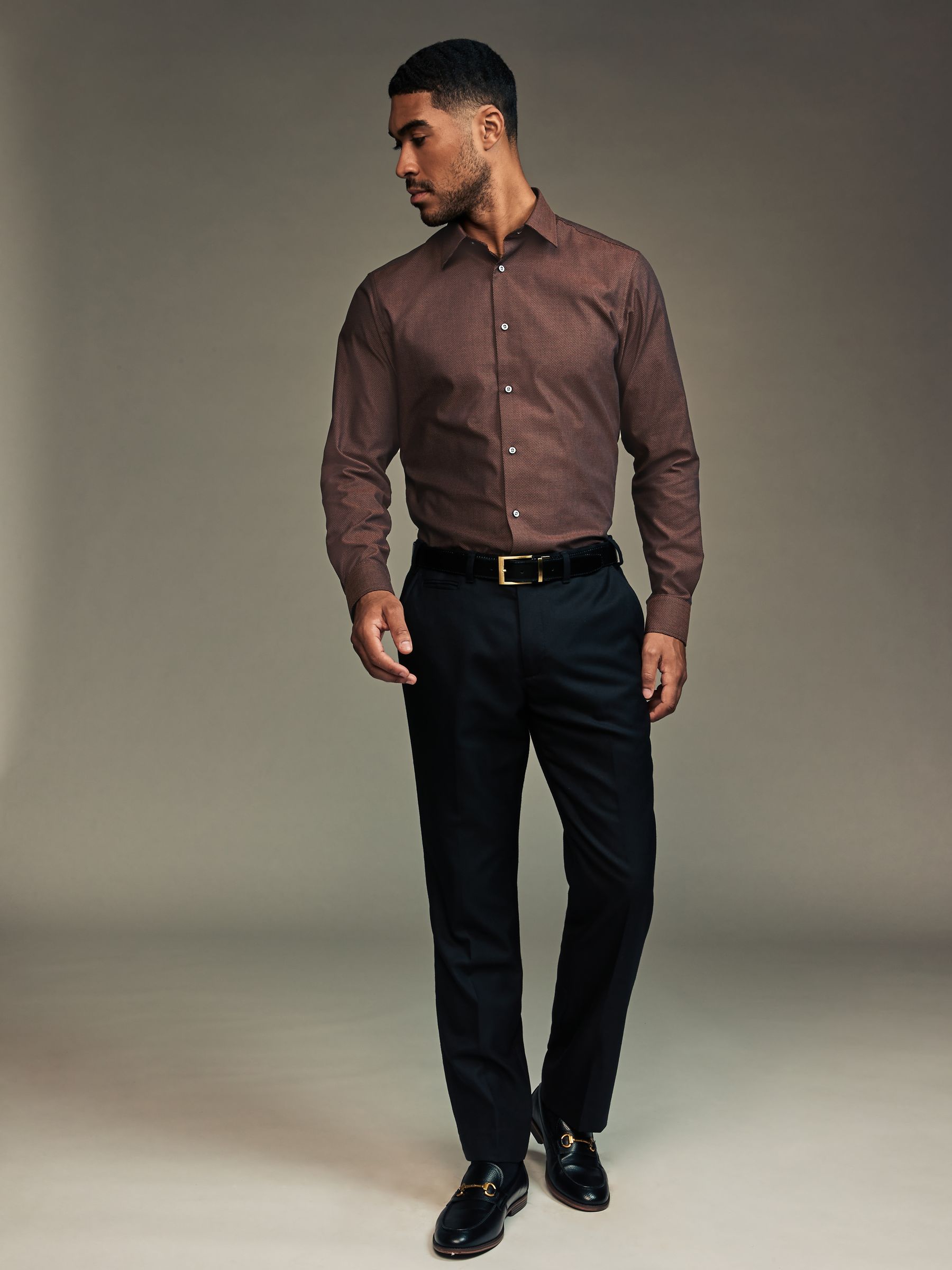 Buy Chocolate Brown Slim Fit Trimmed Easy Care Single Cuff