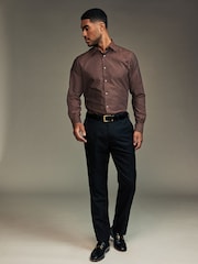 Chocolate Brown Slim Fit Trimmed Easy Care Single Cuff Oxford Shirt - Image 4 of 9