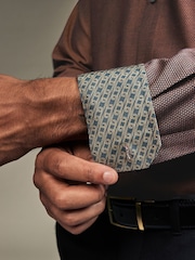 Chocolate Brown Slim Fit Trimmed Easy Care Single Cuff Oxford Shirt - Image 5 of 9