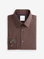 Chocolate Brown Slim Fit Trimmed Easy Care Single Cuff Oxford Shirt - Image 7 of 9