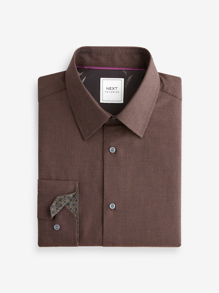 Buy Chocolate Brown Slim Fit Trimmed Easy Care Single Cuff Oxford Shirt  from Next Oman