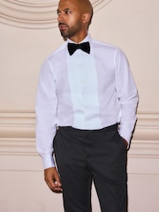 White Narrow Pleated Double Cuff 100% Cotton Dress Shirt With Cutaway Collar - Image 1 of 7