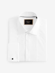 White Narrow Pleated Double Cuff 100% Cotton Dress Shirt With Cutaway Collar - Image 5 of 7