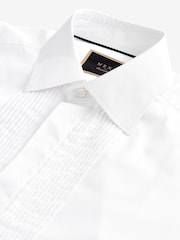 White Narrow Pleated Double Cuff 100% Cotton Dress Shirt With Cutaway Collar - Image 7 of 7