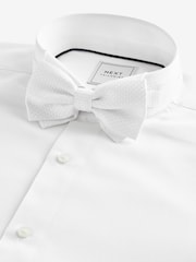 White/White Bow Regular Fit Single Cuff 100% Cotton Shirt And Bow Tie - Image 1 of 8