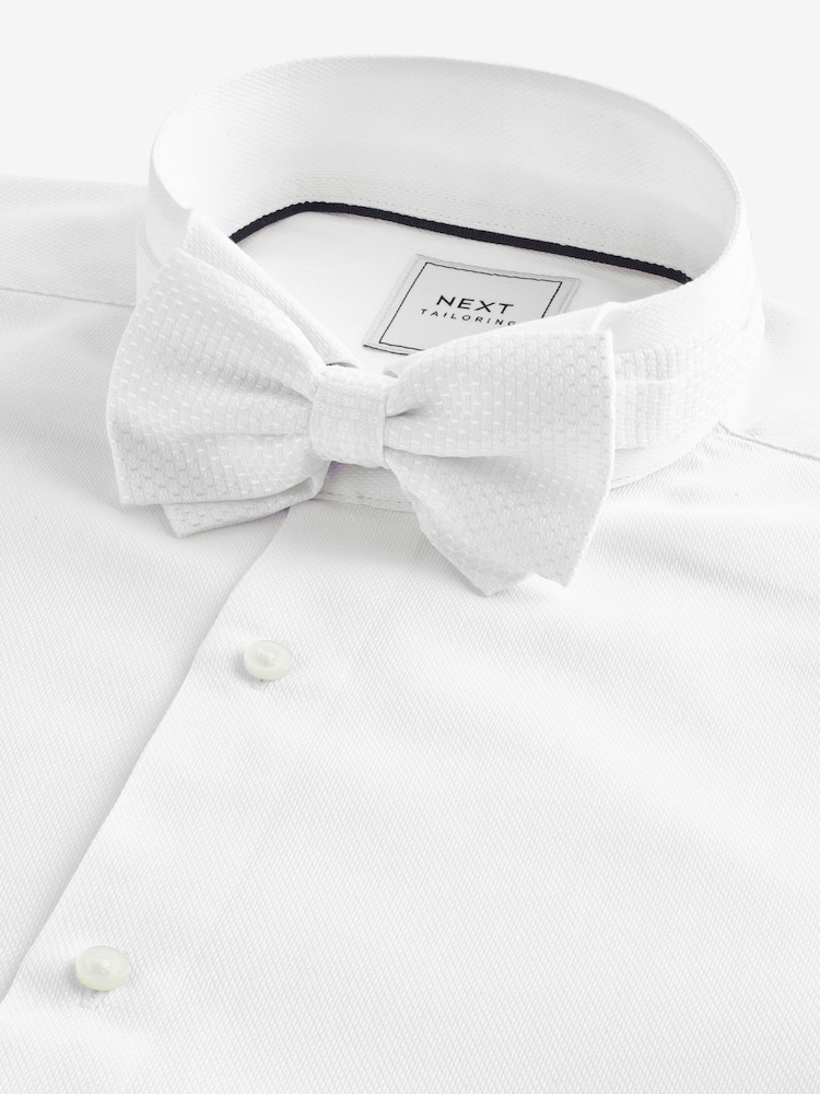 White/White Bow Regular Fit Single Cuff 100% Cotton Shirt And Bow Tie - Image 1 of 8