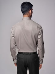 Neutral Brown Slim Fit Signature Single Cuff Texture Pima Cotton Shirt With Cutaway Collar - Image 3 of 8