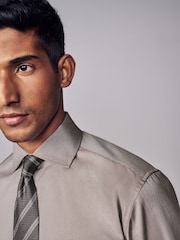Neutral Brown Slim Fit Signature Single Cuff Texture Pima Cotton Shirt With Cutaway Collar - Image 5 of 8