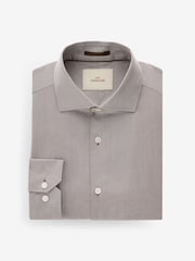 Neutral Brown Slim Fit Signature Single Cuff Texture Pima Cotton Shirt With Cutaway Collar - Image 6 of 8