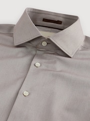 Neutral Brown Slim Fit Signature Single Cuff Texture Pima Cotton Shirt With Cutaway Collar - Image 7 of 8