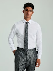 White/Black And Silver Textured Tie Slim Fit 100% Cotton Single Cuff Shirt And Tie Pack - Image 1 of 6