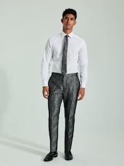 White/Black And Silver Textured Tie Slim Fit 100% Cotton Single Cuff Shirt And Tie Pack - Image 2 of 6