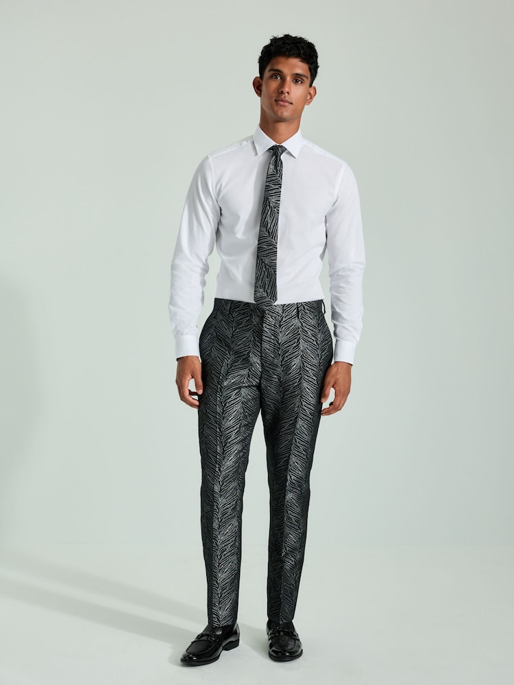 White/Black And Silver Textured Tie Slim Fit 100% Cotton Single Cuff Shirt And Tie Pack - Image 2 of 6