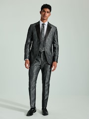 White/Black And Silver Textured Tie Slim Fit 100% Cotton Single Cuff Shirt And Tie Pack - Image 3 of 6