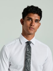 White/Black And Silver Textured Tie Slim Fit 100% Cotton Single Cuff Shirt And Tie Pack - Image 4 of 6