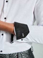 White/Black And Silver Textured Tie Slim Fit 100% Cotton Single Cuff Shirt And Tie Pack - Image 6 of 6
