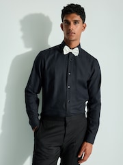 Black/Ivory White Regular Fit Single Cuff 100% Cotton Shirt And Bow Tie - Image 1 of 6