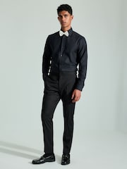 Black/Ivory White Regular Fit Single Cuff 100% Cotton Shirt And Bow Tie - Image 2 of 6