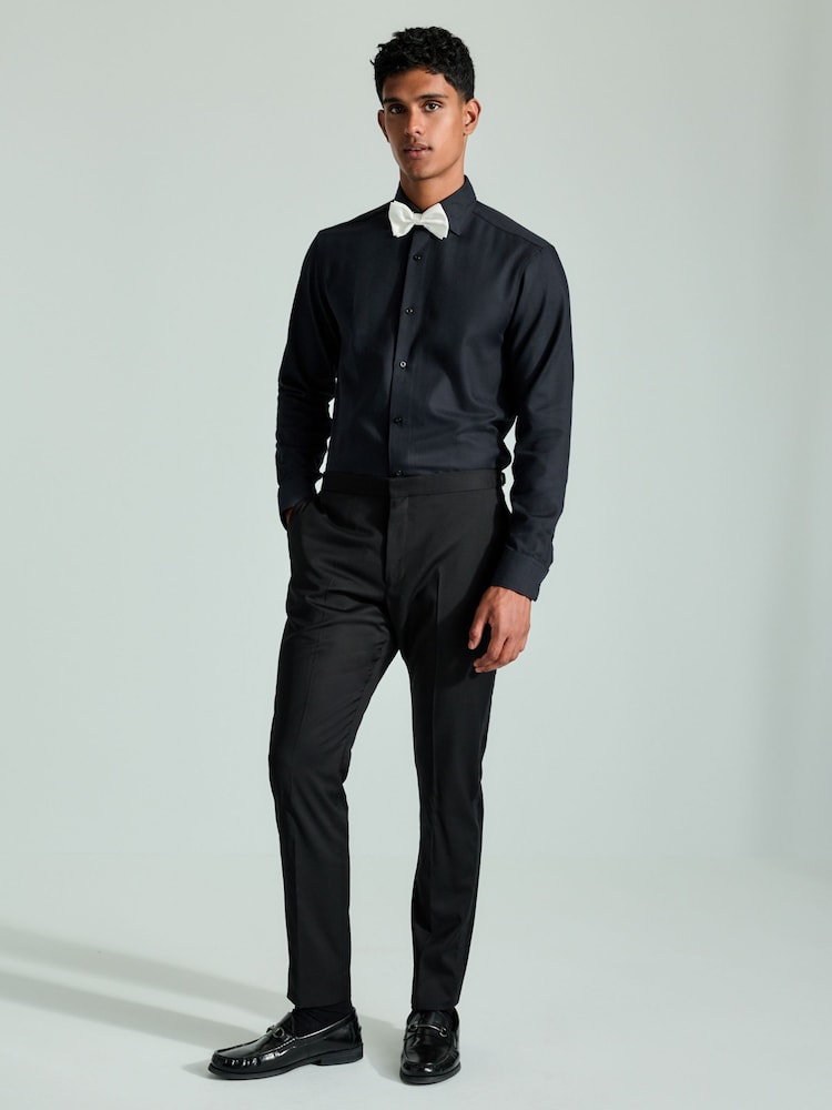 Black/Ivory White Regular Fit Single Cuff 100% Cotton Shirt And Bow Tie - Image 2 of 6