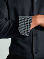 Black/Ivory White Regular Fit Single Cuff 100% Cotton Shirt And Bow Tie - Image 6 of 6