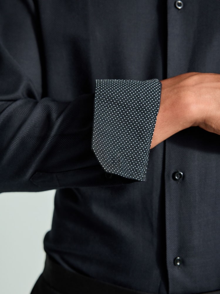 Black/Ivory White Regular Fit Single Cuff 100% Cotton Shirt And Bow Tie - Image 6 of 6