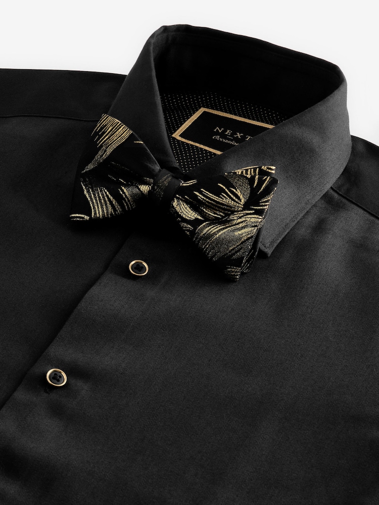 Black Swirl Bow Slim Fit Single Cuff 100% Cotton Shirt And Bow Tie - Image 1 of 7