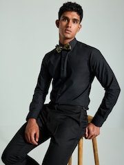 Black Swirl Bow Slim Fit Single Cuff 100% Cotton Shirt And Bow Tie - Image 2 of 7