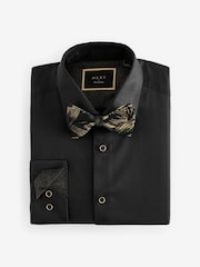 Black Swirl Bow Slim Fit Single Cuff 100% Cotton Shirt And Bow Tie - Image 6 of 7