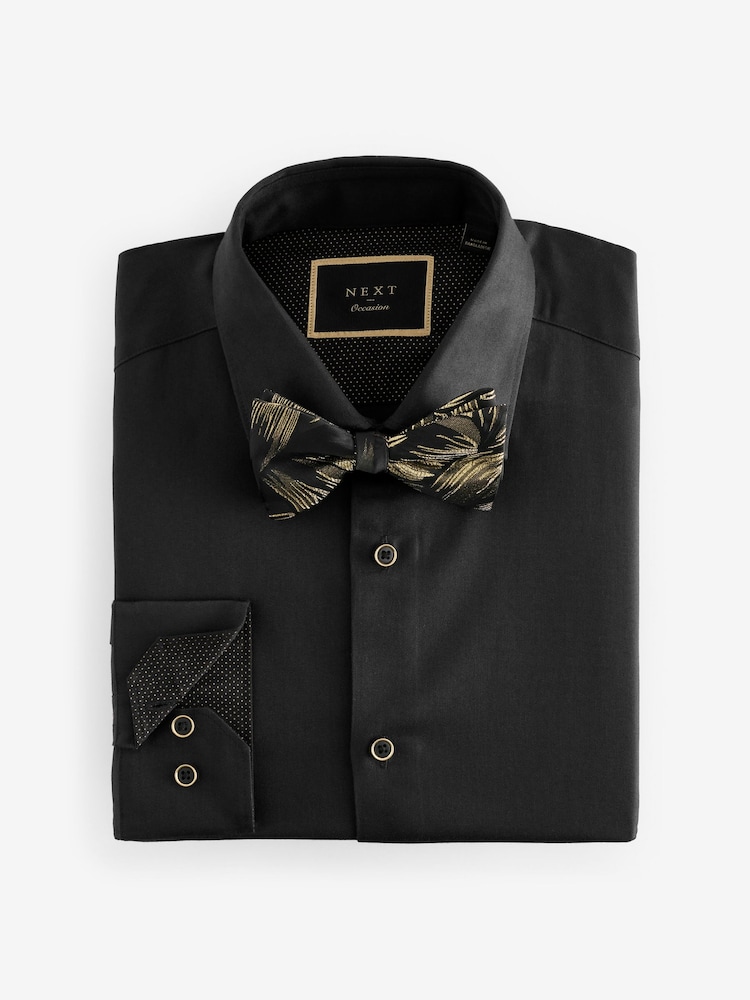 Black Swirl Bow Slim Fit Single Cuff 100% Cotton Shirt And Bow Tie - Image 6 of 7